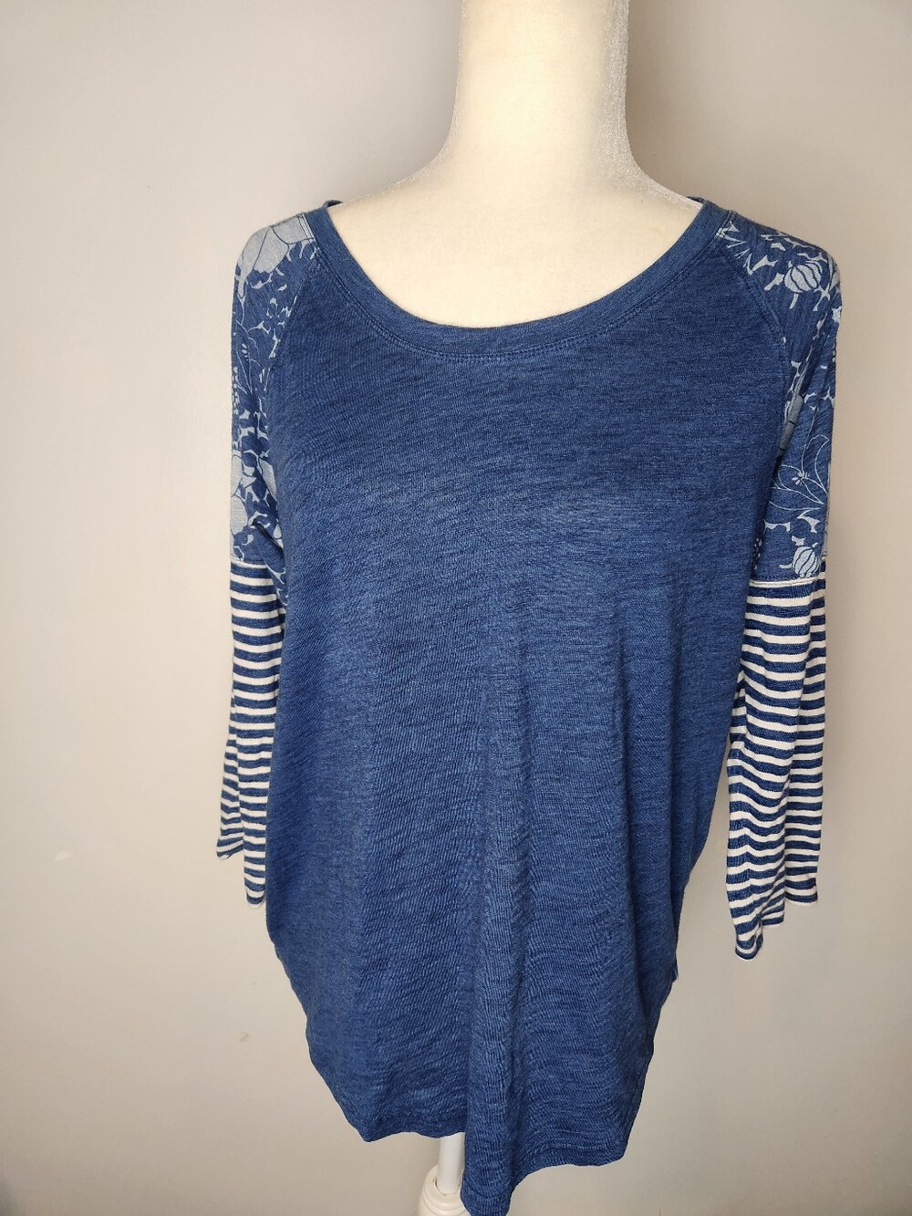 J. Crew Blue Mixed-Print 3/4  Sleeve Tee